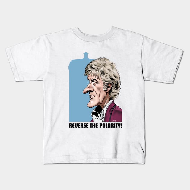 Third Doctor and Tardis Kids T-Shirt by RichardFarrell